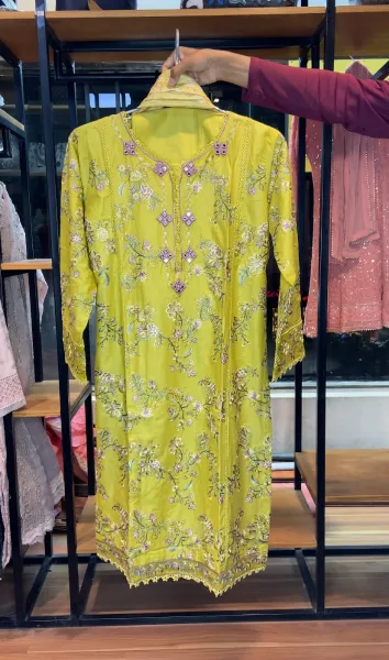 Pakistani Original Hayat’s Embroidered Stitched Cotton 3Pcs _Mustard Yellow